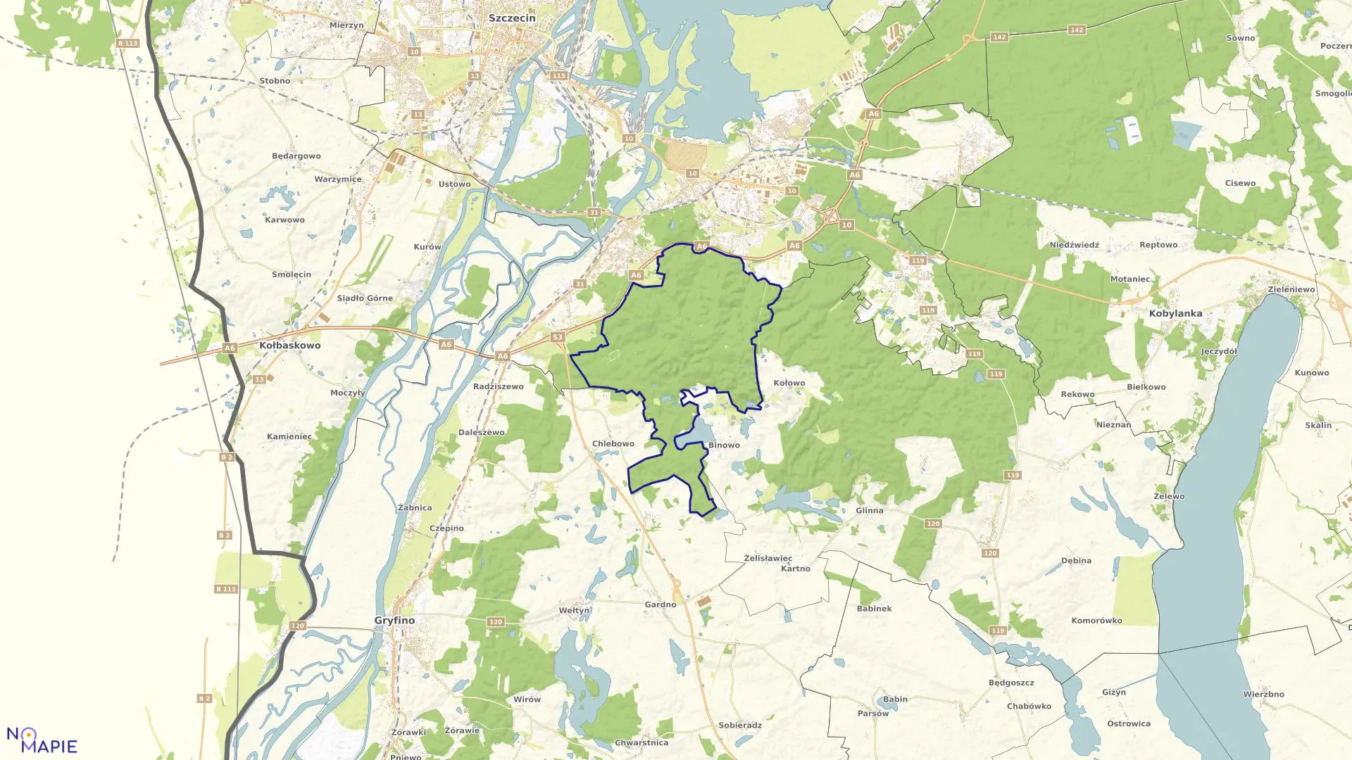 Mapa obrębu Radziszewo Las w gminie Stare Czarnowo