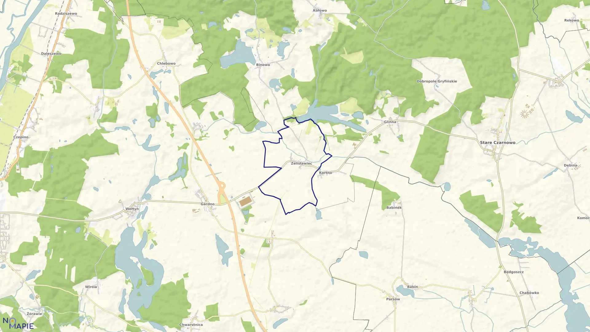 Mapa obrębu Żelisławiec w gminie Stare Czarnowo